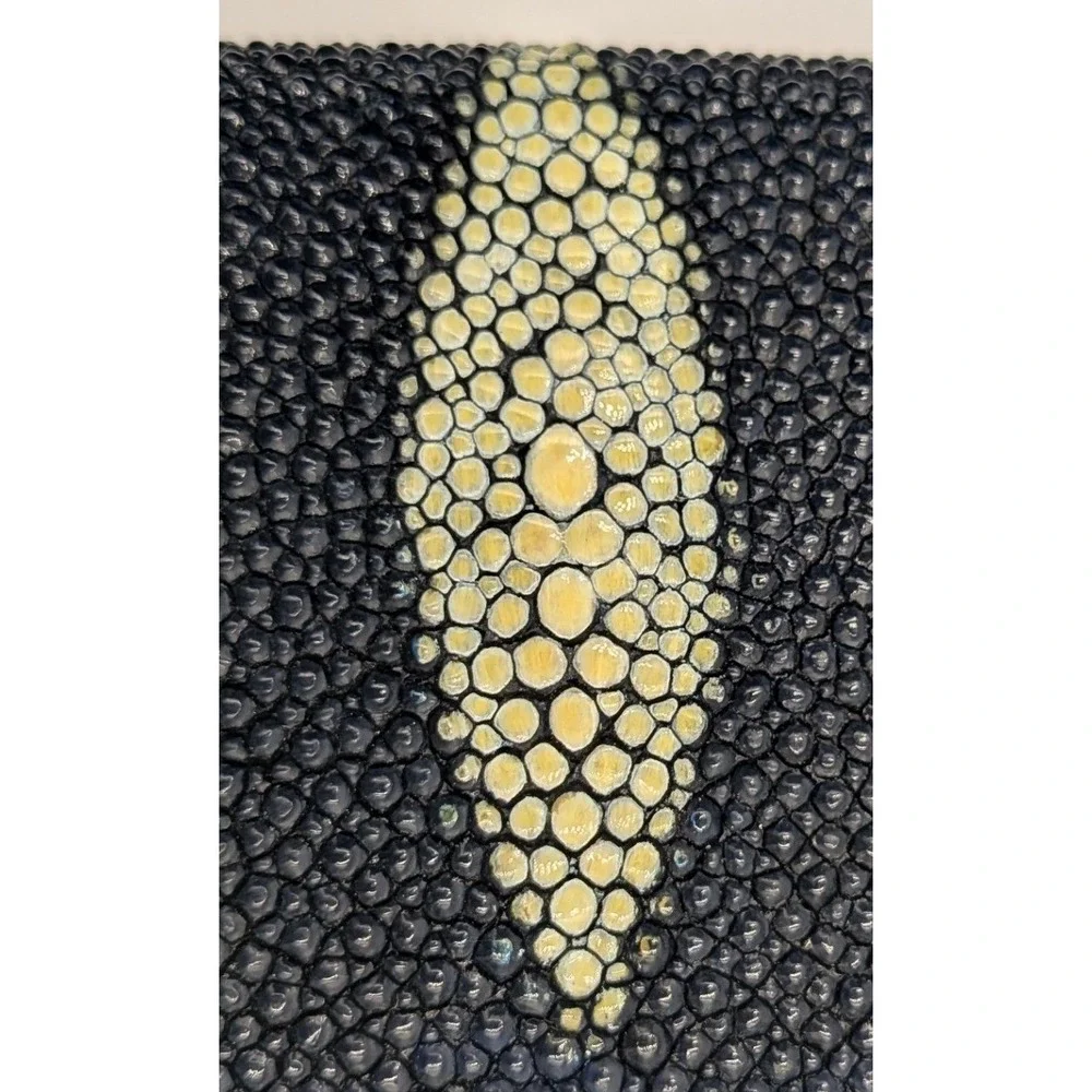 Stingray Skin Wallet Black Large Bifold Clutch Genuine Shagreen Pearl Eye